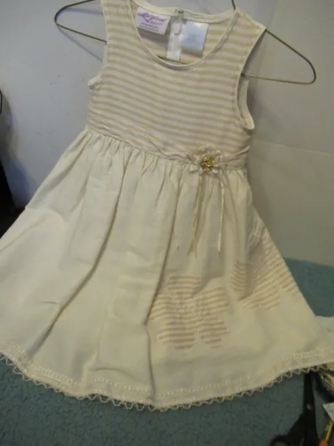 (P2) Girls Storybook Heirlooms Size 4 Beige Dress with Stripes on top and Peal