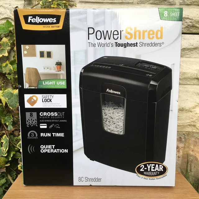 Fellowes M-8C 8 Sheet Powershred Shredder Cross Cut Quiet Operation Cross Cut