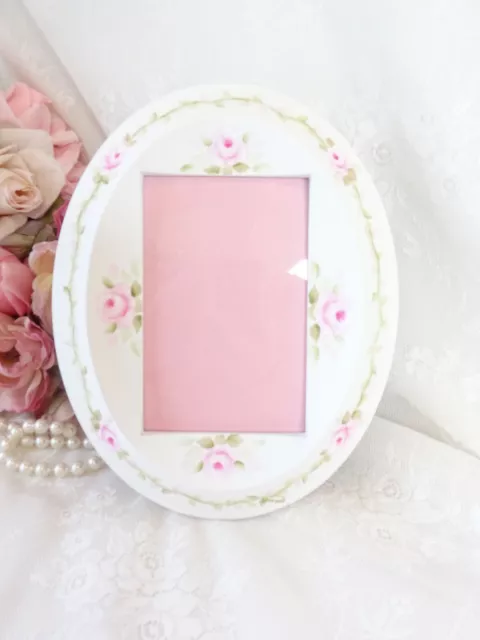 SUCH A PRETTY FRAME Pink Roses Hand Painted byDAS hp chic shabby vintage cottage