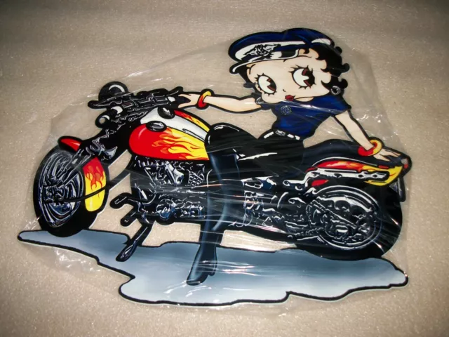 BETTY BOOP ON BIKE Retro Metal Sign Vintage Look Garage Decor Old Rustic KOOL
