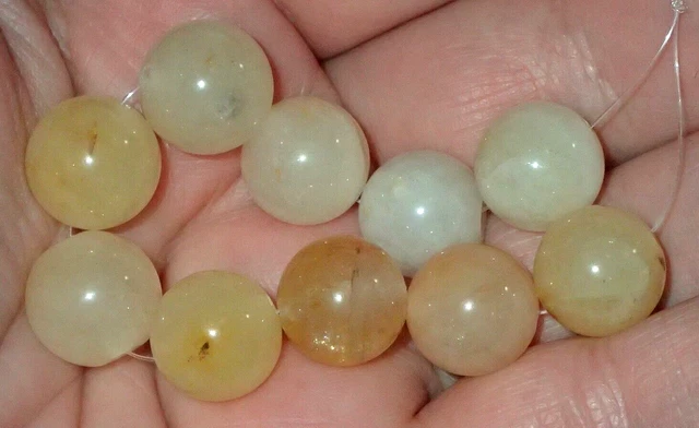 10 Old Stock Natural Jade Stone Beads, 12mm,  24 Grams, #S6080