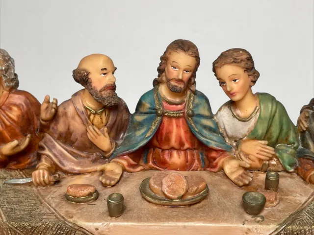 Vintage The Last Supper Sculpture Very Detailed Scene of Jesus & 12 Disciples 2