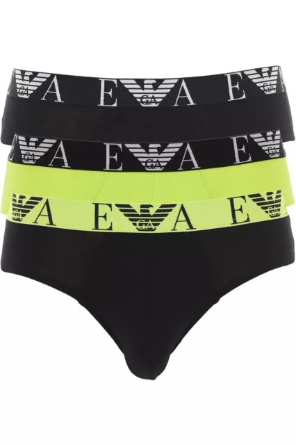 Emporio Armani Briefs 3 Pack Men XL 111734-R3R715 Stretch Cotton Black/Green NIP