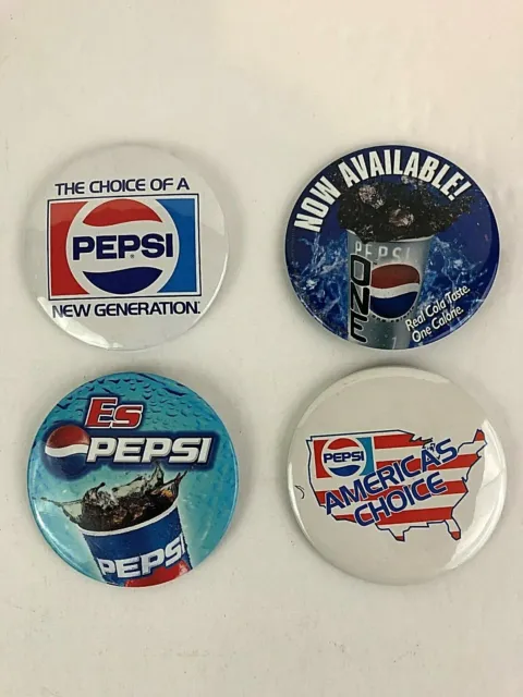 Pepsi Pins 4 lot Vintage 3 inch pins - Americas Choice, ES, One, Choice of a New