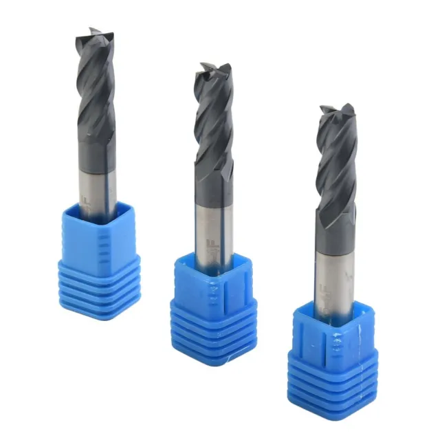3 Pack of Tungsten Steel End Mills with 45° RH Spiral and TiAlN Coating