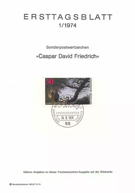 Ersttagsblatt 1974 - Caspar David Friedrich Sonderbriefmarke