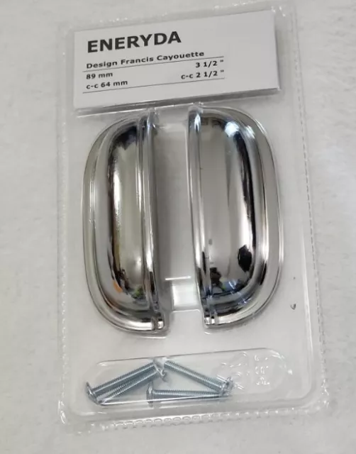 IKEA ENERYDA Cabinet Cup Pull Handle Chrome-plated Kitchen 403.475.13 3.5" 2 pk