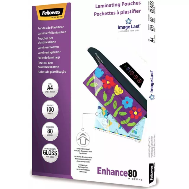 Pochettes De Plastification - A4 - 80 Microns - 100 Pochettes - Fellowes