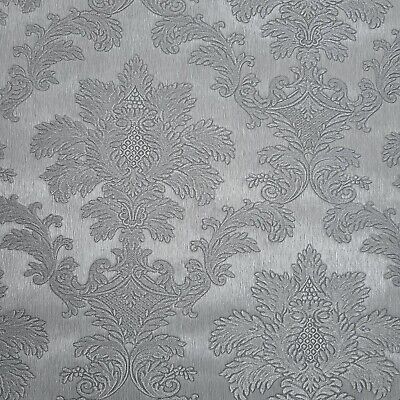 Vinyl Gray silver metallic textured Victorian damask Wallpaper faux silk fabric