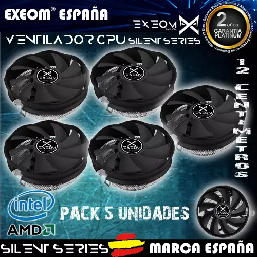 Ventilador para Procesador Socket Intel LGA 1151 1150 1155 1156 775 12cm Pack 5