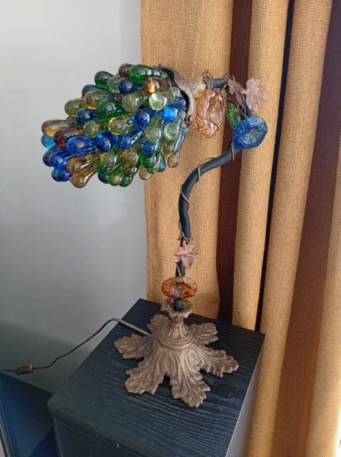 Lampe Suspension Vintage Grappe De Raisins - Verre Et Laiton Doré - Bordeaux - Occasion