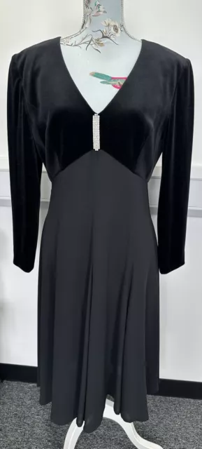 Frank Usher Diamante Detail Black Velvet Dress 16 Occasion Evening