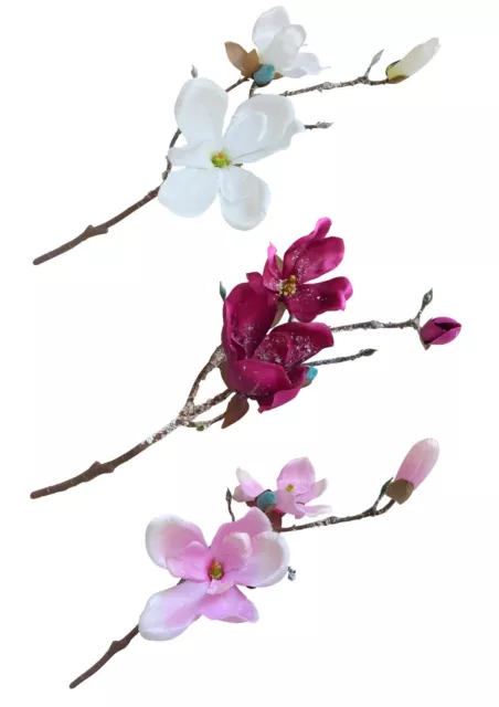 Magnolienzweig gefrostet Magnolie Kunstzweig 47 cm Zweig Kunstblumen Dekoblüte