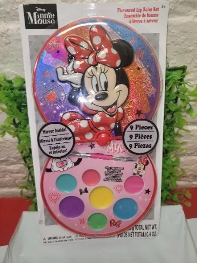 Disney Minnie Mouse Flavored Lip Balm Set 9 PC Set Compact W/Mirror New