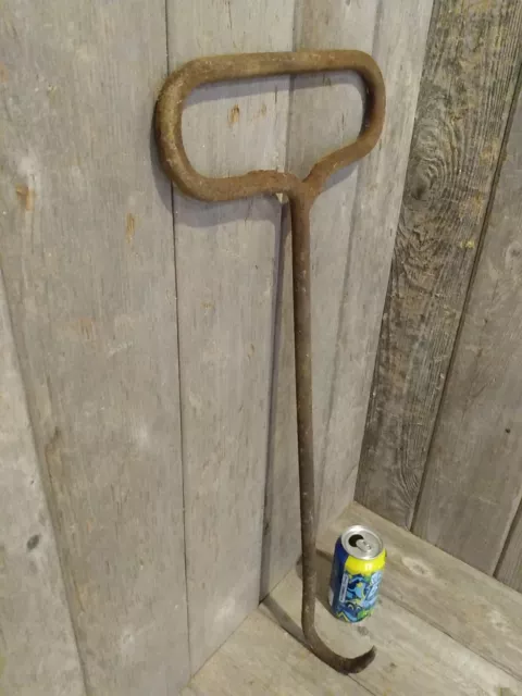 Antique Large Iron Hand Hook For Hay, Ice Or Meat. Primitive Farm Tool Butcher