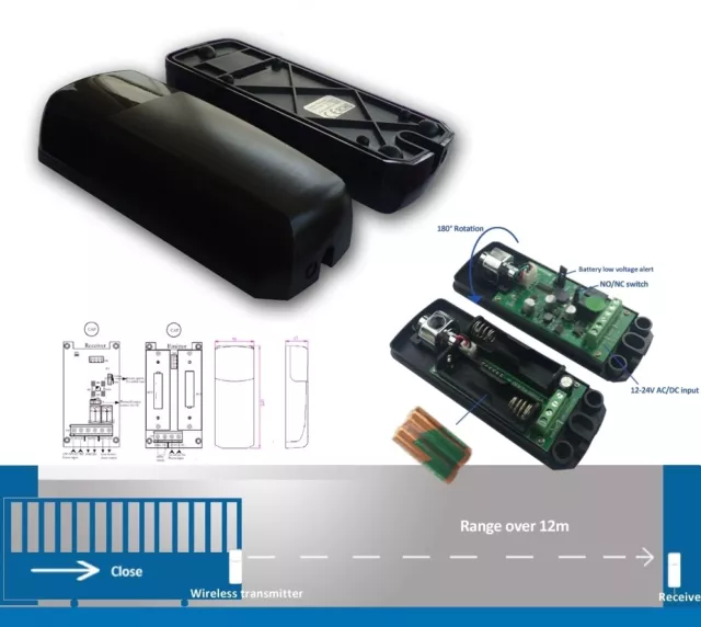 Wireless Battery Powered Photoelectric Beam Gate & Door Infra Red Sensor