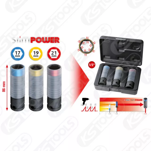 KS Tools 1/2 " Slimpower Impact- 3-tlg. Jantes-Aluminium Jeu de Douilles,