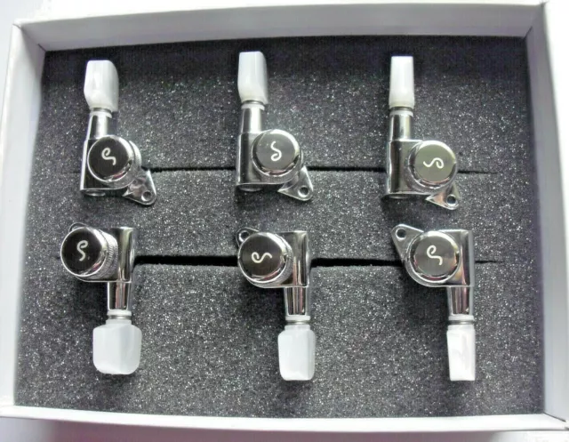 Schaller M6 Locking Tuners staggered 135° 6 links Chrome, Perloid-Flügel