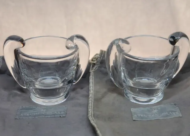STEUBEN Signed Art Glass a PAIR OF Crystal Cigarette/Toothpick Holder Cups