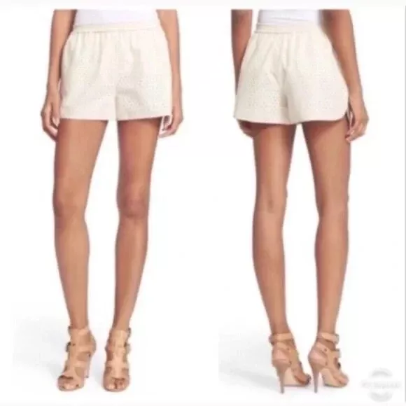 Diane Von Furstenberg DVF Womens Belize Eyelet Shorts 8 Ivory 2" Inseam Mid-Rise