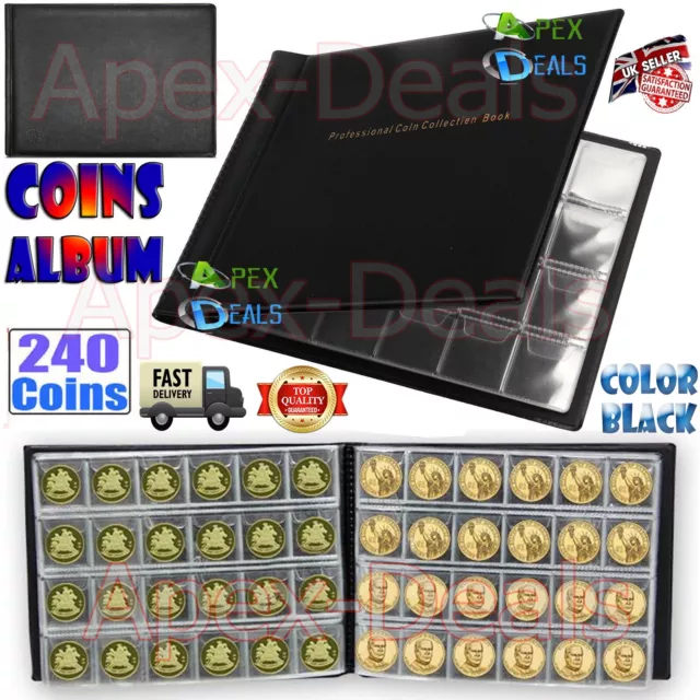 240 Coin Collection Album Money Storage Case Holder Coin Collecting Book Folder.