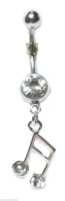 Belly Ring Music Note Ottava Clear Gem Dangle Naval Steel Body Jewelry