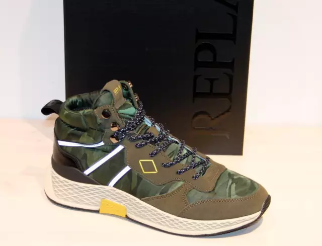 REPLAY Leder/Textil Running Sneaker Schnürer - HARRY Military - Neu ! Gr. 44