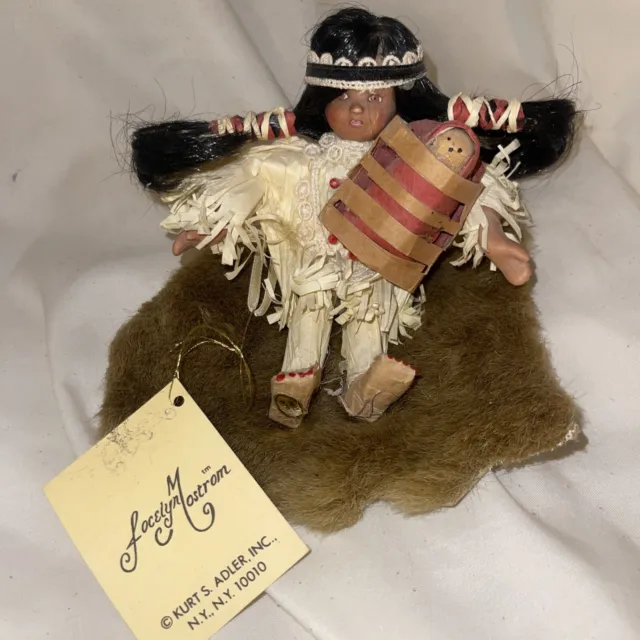Vintage Jocelyn Mostrom Kurt S. Adler 5" Ornament Indian Girl Baby Bearskin Rug