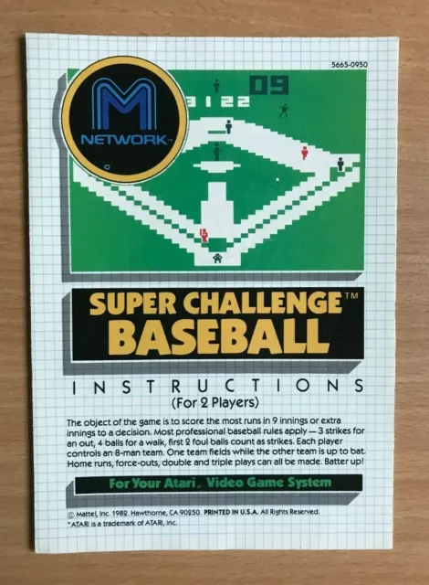 ATARI 2600 - SUPER CHALLENGE BASEBALL - Instruction Manual