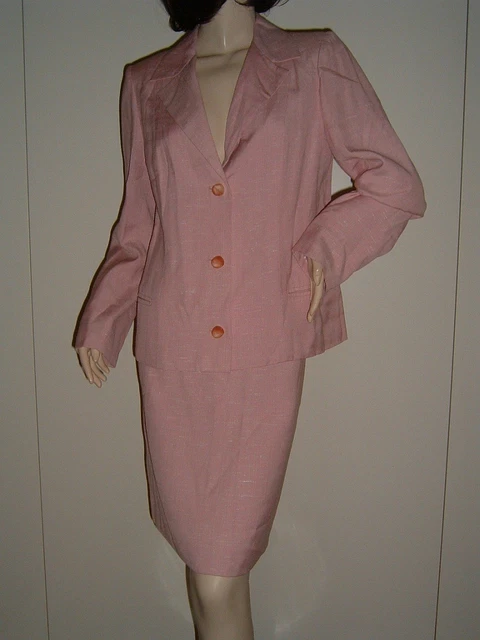 Tailleur Giacca Gonna Misto Seta Salmone 44-46 Leggi Le Misure Taglie Forti