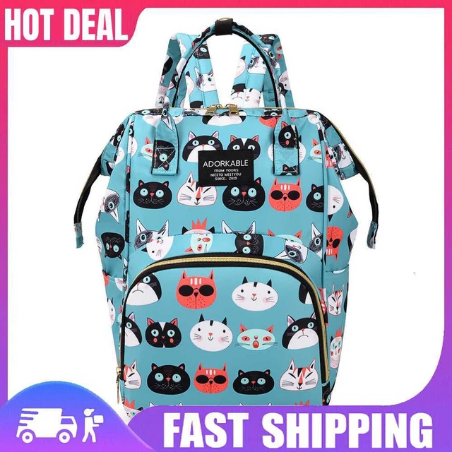 Fashion Women Printing Mummy Diaper Bag Nappy Large Handbag (Green Cats)