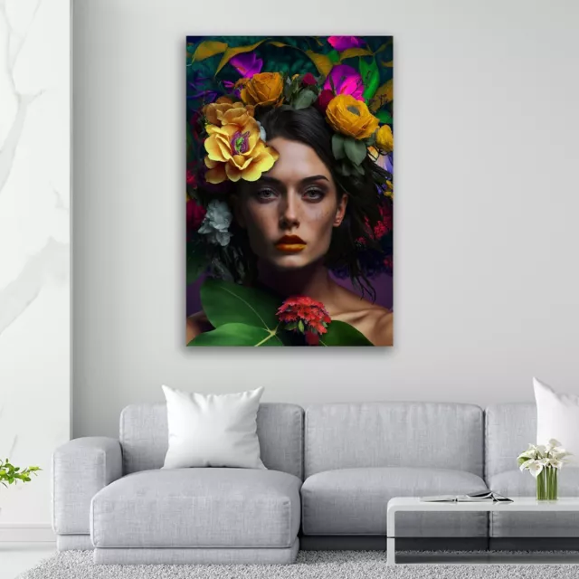 Leinwandbild Wandbild Blumen mit schöner Frau Bild Kunst 2