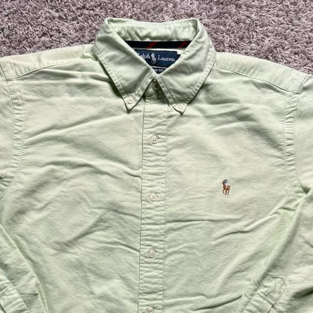 Polo Ralph Lauren Shirt Mens Medium Classic Fit Button Front LS Light Green