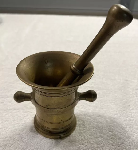 Vintage Brass Apothecary Mortar & Pestle - 3.75" diameter 4" tall