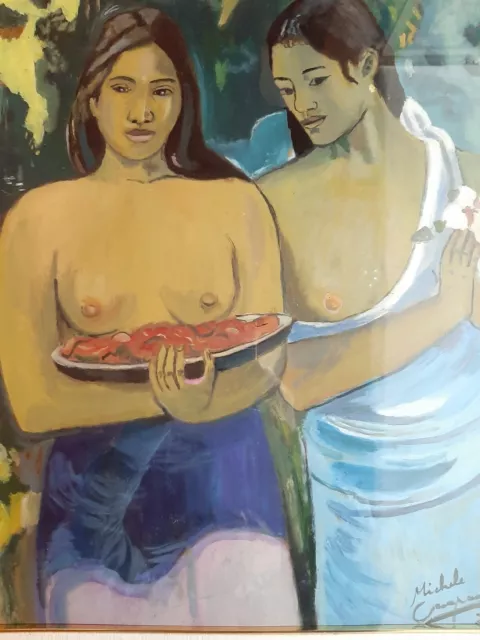 Donne con fiori,pittore Campanaro riproduzione di Gauguin.