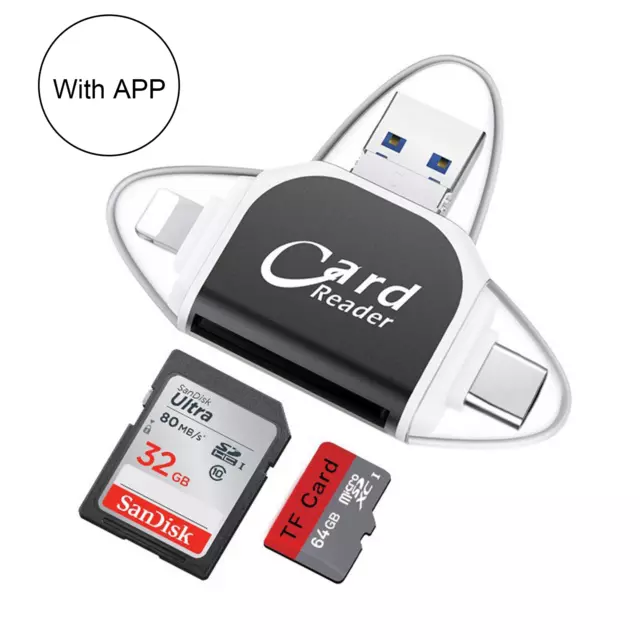 4in1 Card Reader - USB/Android/Type-C Compatible, Plug & Play -Portable & Styli.