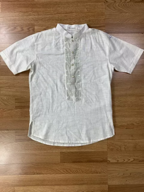 Barong Tagalog Shirt Mens Large Obra Ni Juan Filipino 4 Button Short Sleeve