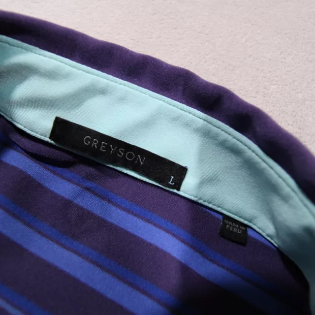 GREYSON STRIPED BLUE purple short sleeve performance golf polo shirt L ...