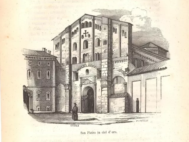 PAVIA Basilica di San Pietro in Ciel d'Oro STAMPA ANTICA del 1858 Antique print