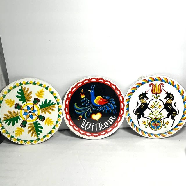 Pennsylvania Dutch Hex Signs Folk Art Masonite Round 7.5 inch Set of 3