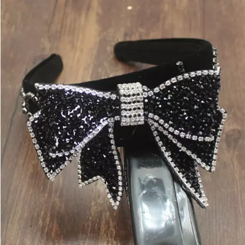 Luxury Handmade Black/Clear Rhinestone Headband Hair Accessory, Bridal Or Races