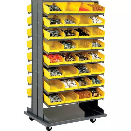 Double-Sided Mobile Rack 16 Shelvs with (64) 8"W Yellow Bins