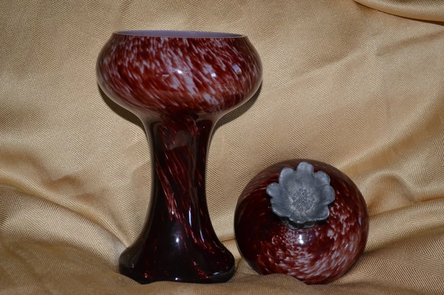 1920s ART NOUVEAU swirl ART GLASS lidded urn vase PEWTER TOP flower TALL 11"