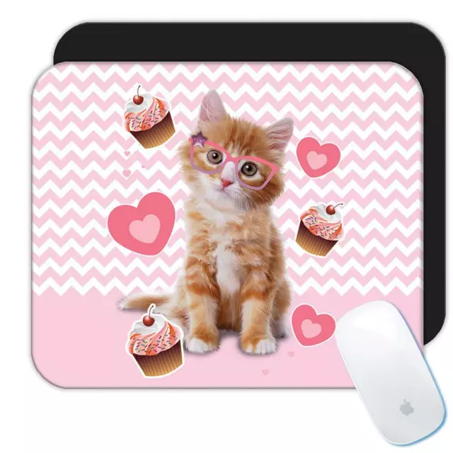 Gift Mousepad : Cute Kitten Pet Animal Cat Glasses Cupcakes Chevron Polka Dots