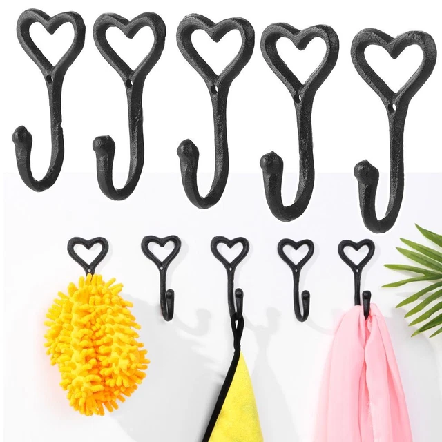 Key Holder Love Heart Hook Coat Hat Hanger Wall Mounted Black Cast Iron