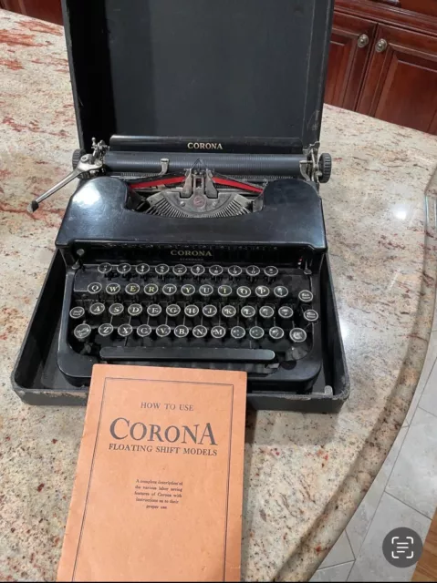 Vintage LC Smith & Corona Standard Typewriter 1930s Black W/ Case Floating Shift