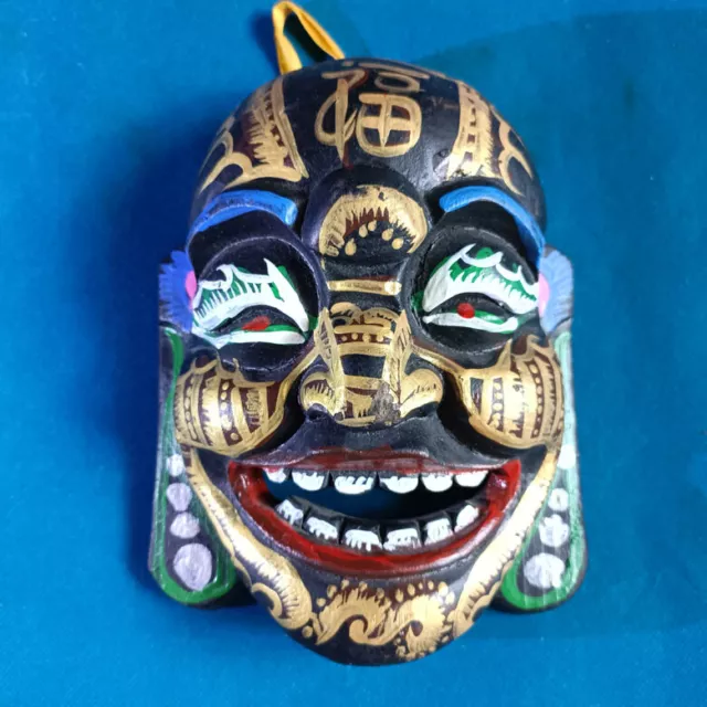 Laughing Buddha Budai Display Wood Mask Vintage Hand Carved ~ Intricate Detail