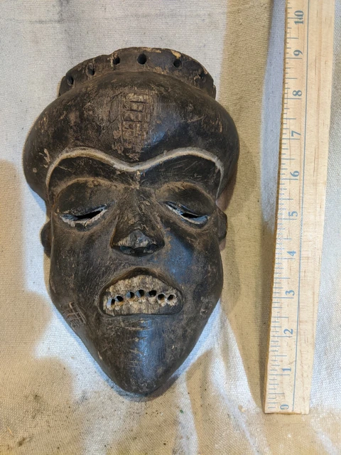 Pende Face Mask with Excellent Carved Detail — Authentic African Wood Art