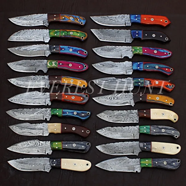 Lot Of 20 Everest Custom Handmade Damascus Steel Mix Hunting Edc Skinner Knife