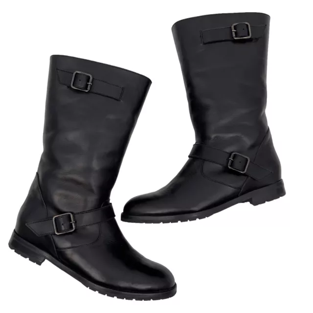 Manolo Blahnik 38 Leather Boots Womens Black Shearling Lined  Cold Weather 8 US